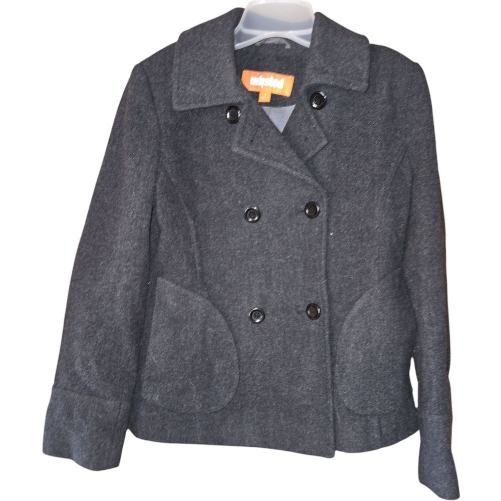 Unlisted Wool Blend Small Gray Double Breasted Pea Coat womens Business
